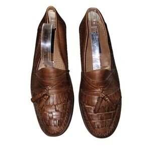 Giorgio Brutini Mens‎ Brown Leather Woven Tassel Loafer Shoes 12B Office Career